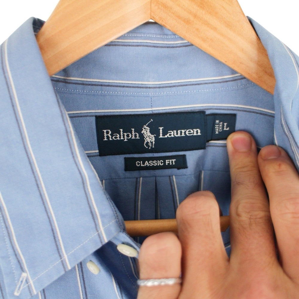 Ralph Lauren Classic Fit Striped Button Down Shirt Blue Men's Size Large - Picture 3 of 4